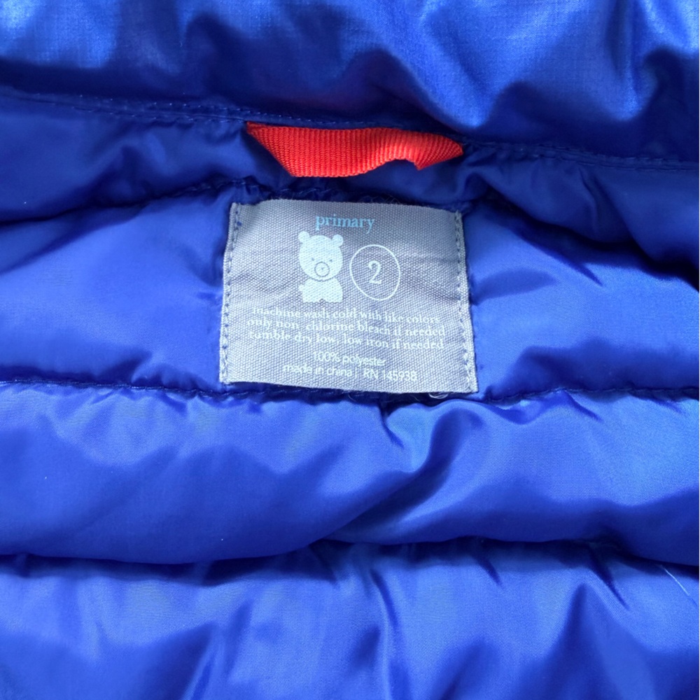 Primary Lightweight Puffer Vest Toddler Size 2 Blue Unisex - Picture 2 of 3